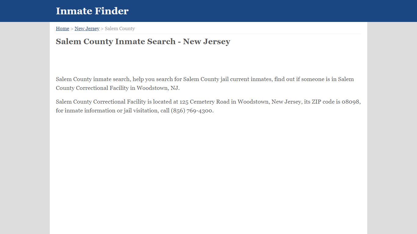 Salem County New Jersey Jail Inmate Finder